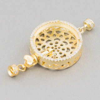 Verschluss aus 925er Silber mit runden Zirkonen, 20 mm, für 16 mm Lünetten, 2 Stk., golden