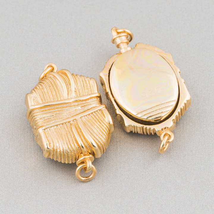 Ausgefallener Verschluss aus 925er Silber mit Knopfmechanismus, 15 x 25 mm, 1 Stk., golden