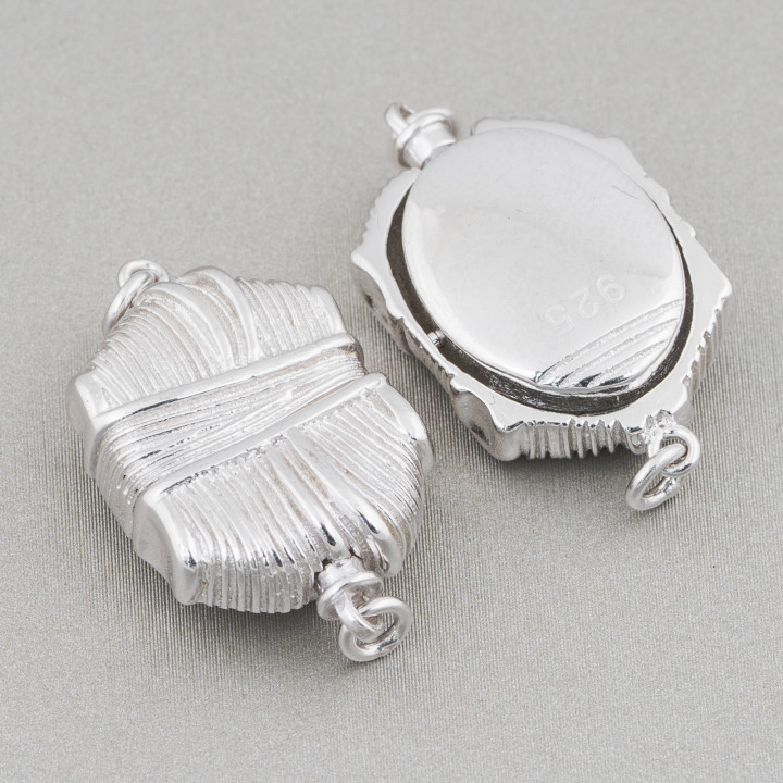 Chiusura Di Argento 925 Fantasia Con Meccanismo a Pulsante 15x25mm 1pz Rodiato