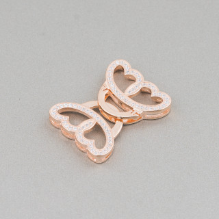 Fermoir Papillon Argent 925 Avec Zircons 28x20mm Or Rose 2pcs