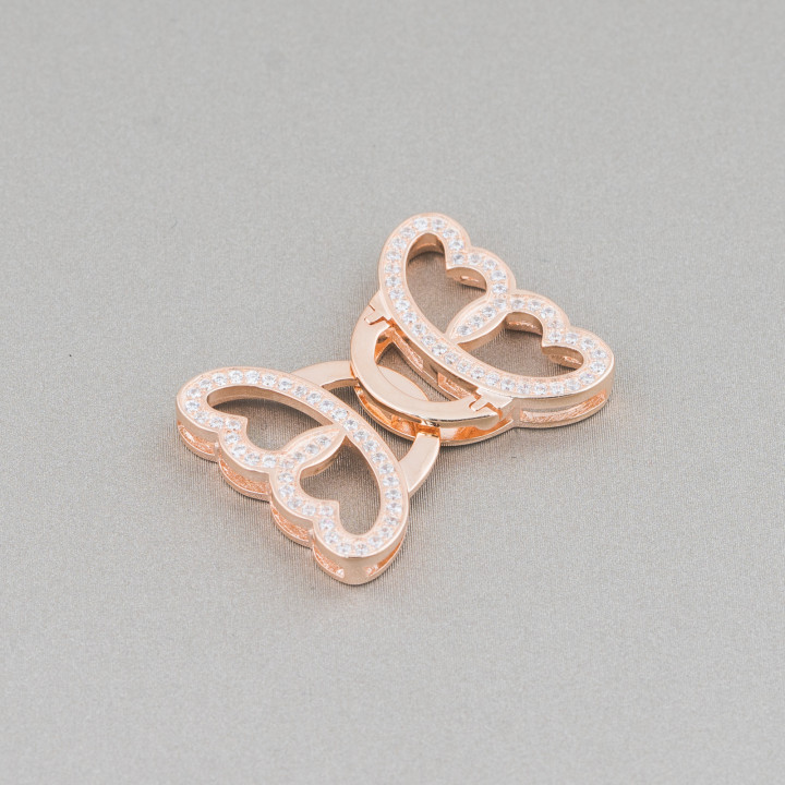 Cierre De Plata 925 Mariposa Con Circonitas 28x20mm Oro Rosa 2uds
