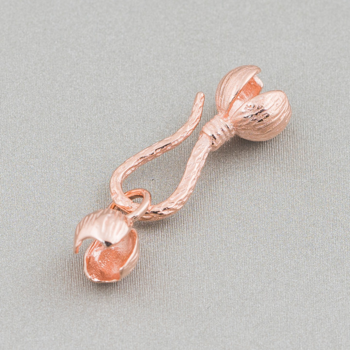 Chiusura Di Argento 925 Gancio Con Coppetta A Pallina  5mm 8pz Oro Rosa