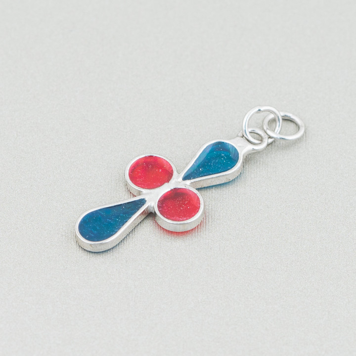 925 Silver Abstract Enamelled Pendant 11x27mm 6pcs