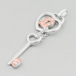 Colgante Colgante De Plata 925 Con Circonitas Llave Con Candado 15x50mm 2pcs