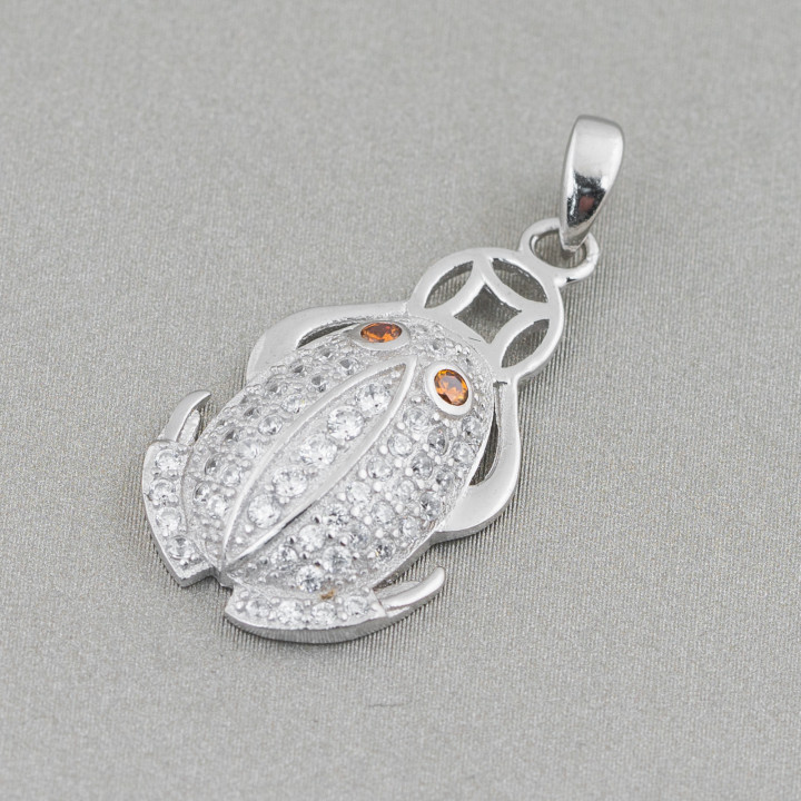 Ciondolo Pendente Di Argento 925 Con Zirconi Rana 14x28mm 2pz Rodiato