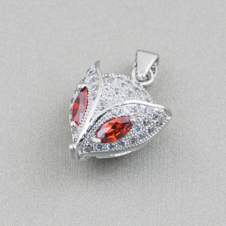 Ciondolo Pendente Di Argento 925 Con Zirconi Volpe 12x22mm 2pz Rodiato