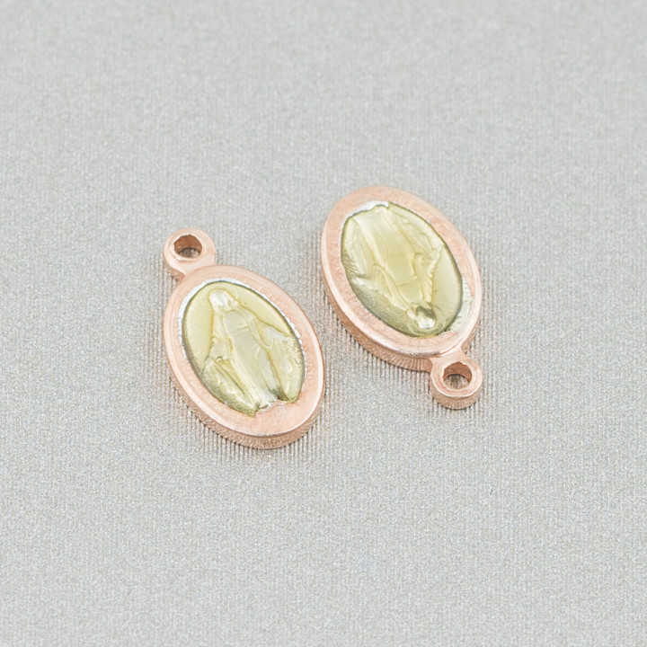 Colgante de Plata de Ley 925 Ovalado con Madonna Esmalte 6x10mm Oro Rosa 10pcs