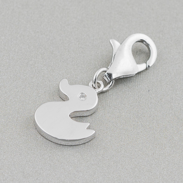 Pendentif en argent sterling 925 avec plaque de satin ronde irrégulière et zircons rhodiés 6pcs