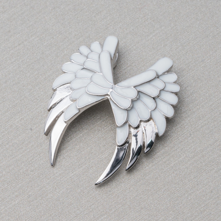Pendentif Pendentif d'Ailes d'Ange en Argent 925 émaillé 22x27mm Blanc