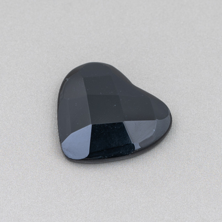Στοιχείο Large Faceted Heart Cabochon 30mm 2τμχ Μαύρος Αχάτης