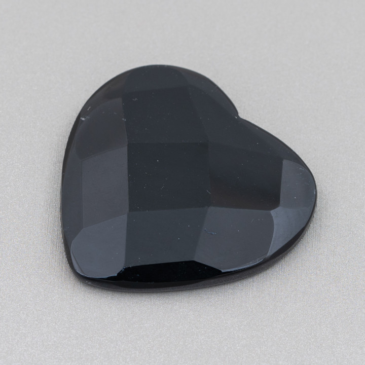 Großes facettiertes Herz Cabochon Komponente 40 mm 1 Stück schwarzer Achat