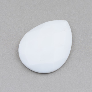 Large Faceted Drop Cabochon Component 30x40mm 1pc White Agate