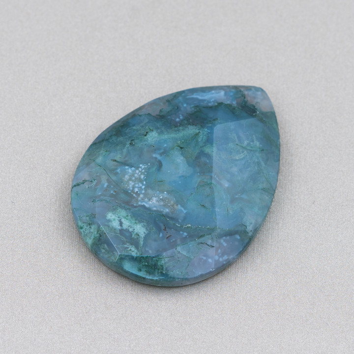 Cabochon Component Large Faceted Drop 30x40mm 1pc Moss Agate