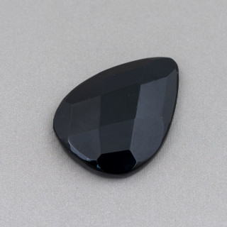 Cabochon Component Large Faceted Drop 30x40mm 1τμχ Μαύρος Αχάτης