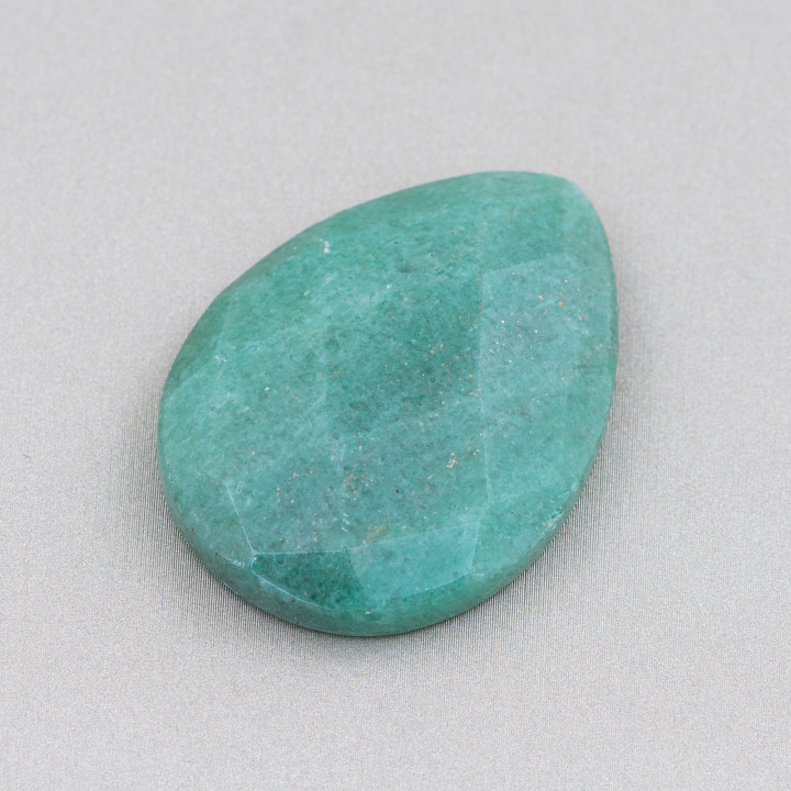 Cabochon Component Large Faceted Drop 30x40mm 1pc Green Aventurine