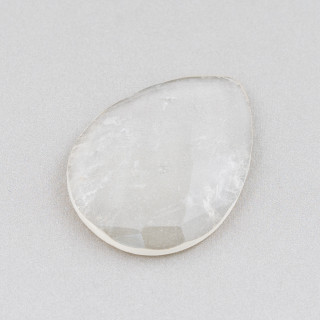 Componente Cabochon Grande Goccia Sfaccettato 30x40mm 1pz Cristallo Di Rocca