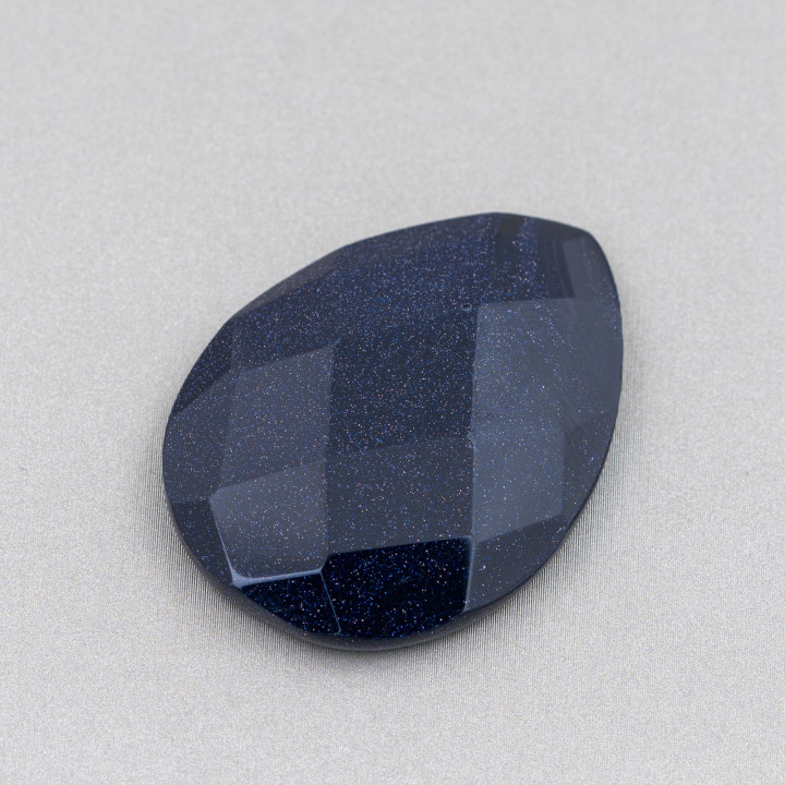 Cabochon Composant Grosse Goutte Facette 30x40mm 1pc Pierre de Soleil Bleue