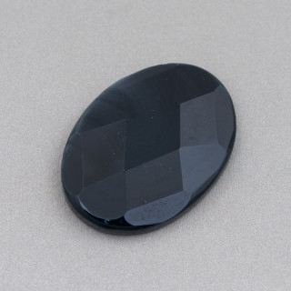 Große, ovale, facettierte Cabochon-Komponente, 30 x 40 mm, 1 Stück, schwarzer Achat