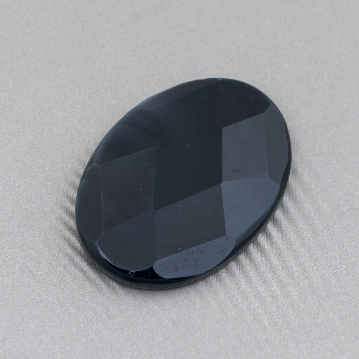 Grand Cabochon Ovale Facette Composant 30x40mm 1pc Agate Noire