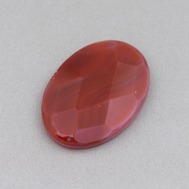 Grand Cabochon Ovale Facette Composant 30x40mm 1pc Agate Rouge