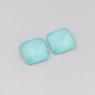 Grand Cabochon Carré Facette Composant 16mm 5pcs Aqua Crystal