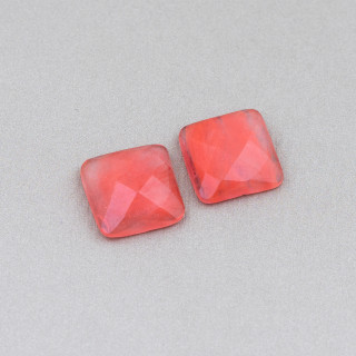 Große quadratische facettierte Cabochon-Komponente 16 mm 5 Stück synthetischer Kirschquarz