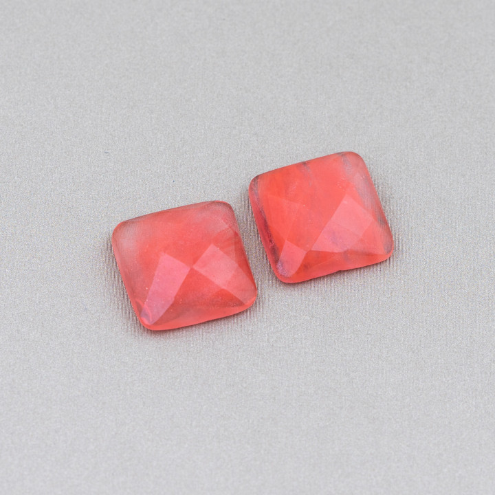 Componente Cabochon Grande Quadrato Sfaccettato 16mm 5pz Quarzo Cherry Sintetico