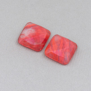Large Square Faceted Cabochon Component 18mm 4pcs Synthetic Cherry Quartz