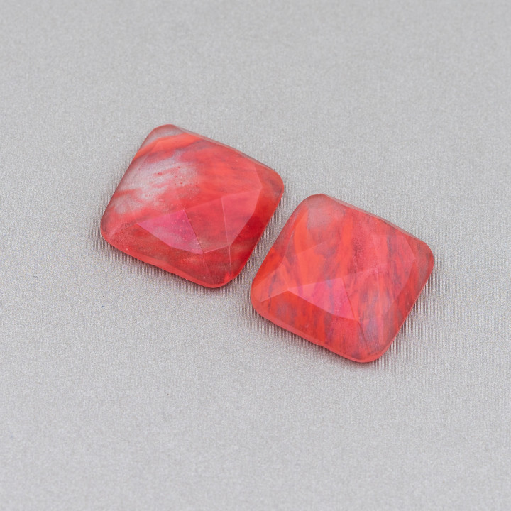 Large Square Faceted Cabochon Component 18mm 4pcs Synthetic Cherry Quartz