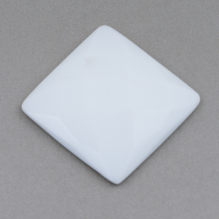 Composant Cabochon Grand Carré Facette 40mm 1pc Agate Blanche