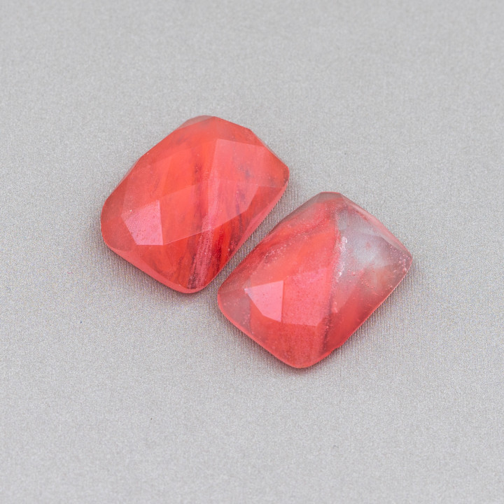 Componente Cabochon Grande Rettangolo Sfaccettato 15x20mm 4pz Quarzo Cherry Sintetico