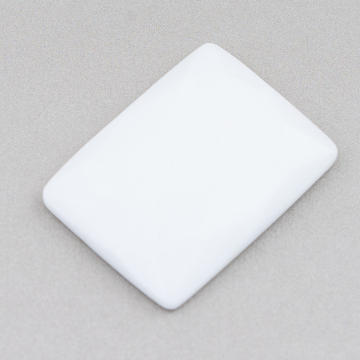 Composant Cabochon Grand Rectangle Facette 30x40mm 1pc Agate Blanche