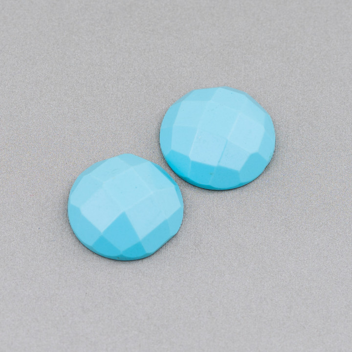 Composant Grand Cabochon Rond Facette 18mm 4pcs Pâte Turquoise