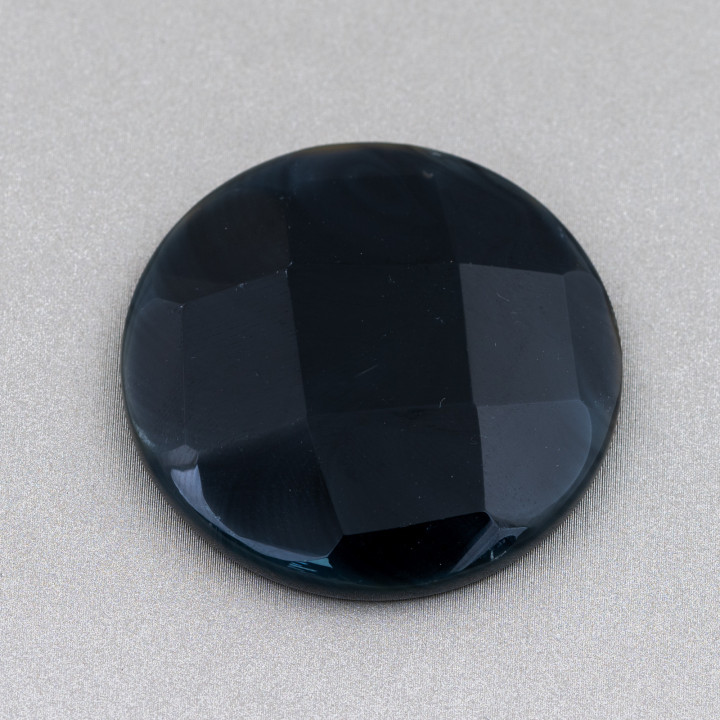 Composant Grand Cabochon Rond Facette 40mm 1pc Agate Noire