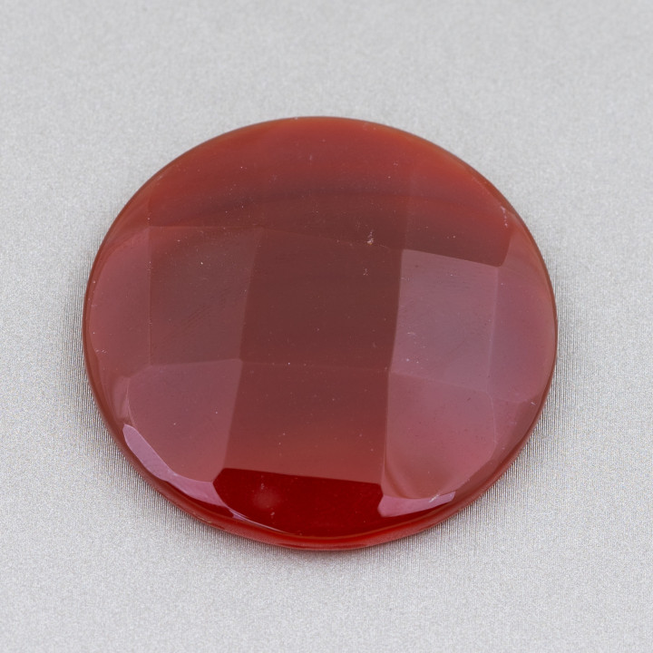Composant Grand Cabochon Rond Facette 40mm 1pc Agate Rouge