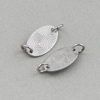 Componente Connettore Di Argento 925 Piastra Ovale 7x12mm Con 2 Anellini 12pz