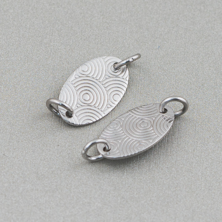 Connecteur Composant Argent 925 Plaque Ovale 7x12mm Avec 2 Anneaux 12pcs