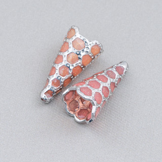 Componente Connettore Perline Di Ottone Smaltato Copetta A Cono 11x23mm 6pz