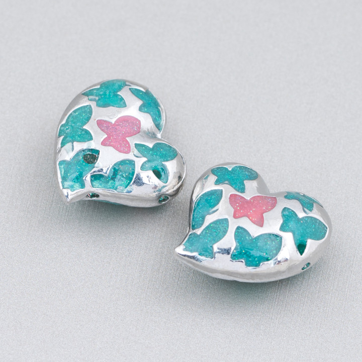 Conector Componente Cuentas de Latón Corazón Esmaltado 20mm 6pcs