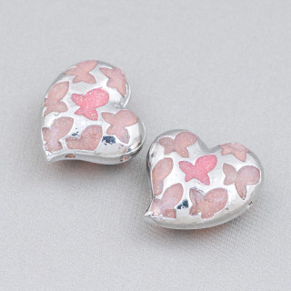 Connecteur Perles Composantes Laiton Emaillé Coeur 20mm 6pcs Rhodium Rose