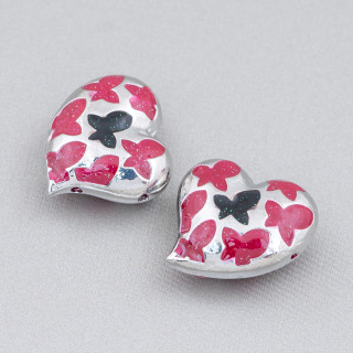 Componente Connettore Perline Di Ottone Smaltato Cuore 20mm 6pz Rodiato Rosso Nero