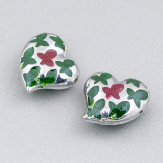 Conector Componente Abalorios Latón Corazón Esmaltado 20mm 6pcs Rodio Verde Rojo