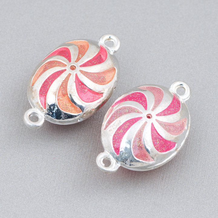 Verbindungselement Emaillierte Messingperlen Oval mit 2 Ringen 18x30mm 6St