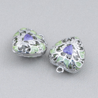 Componente de conector Colgante de corazón con cuentas de latón esmaltado 18x21 mm 6 piezas