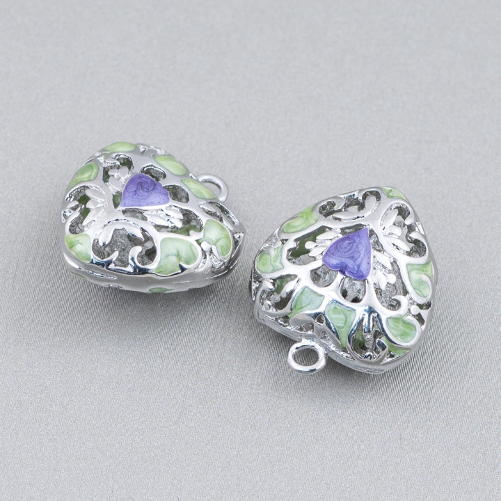 Connecteur Composant Laiton émaillé Perles Pendentif Coeur 18x21mm 6pcs