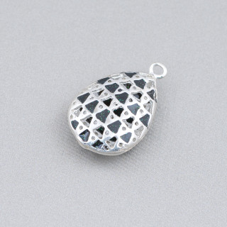 Connector Component Enamelled Brass Beads Pendant Drops 17x27mm 6pcs Silver Black