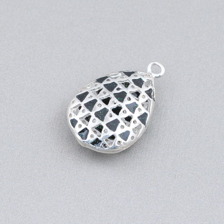 Connector Component Enamelled Brass Beads Pendant Drops 17x27mm 6pcs Silver Black