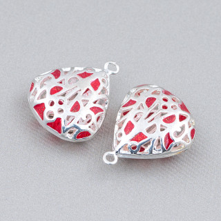 Connecteur Composant Laiton Emaillé Perles Pendentif Gouttes 19x23mm 6pcs Argent Rouge