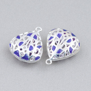 Connector Component Enamelled Brass Beads Pendant Drops 19x23mm 6pcs Silver Purple