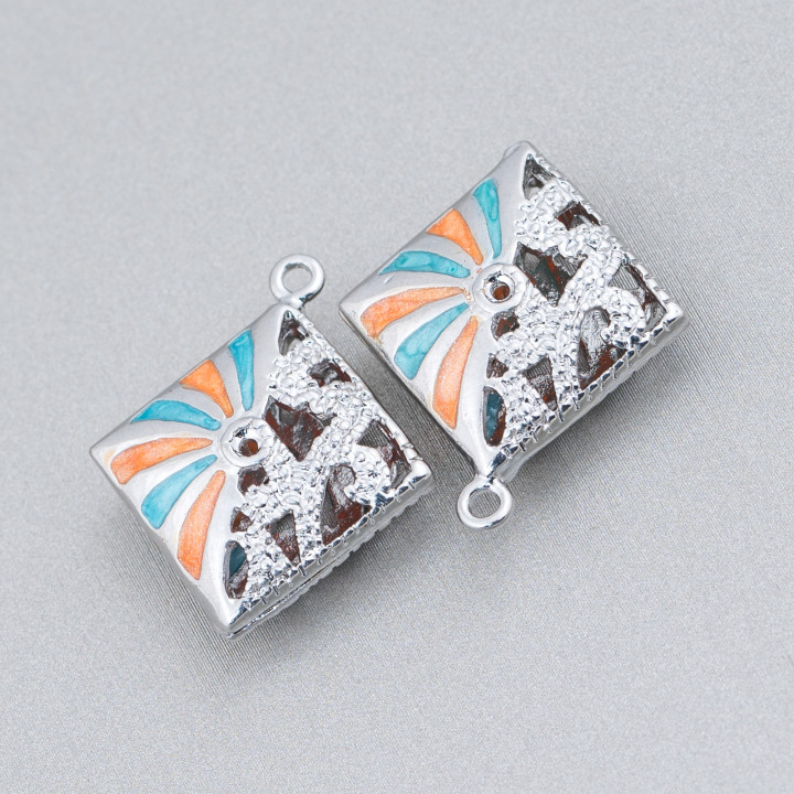 Connector Component Enamelled Brass Beads Rhombus Pendant 22x25mm 6pcs